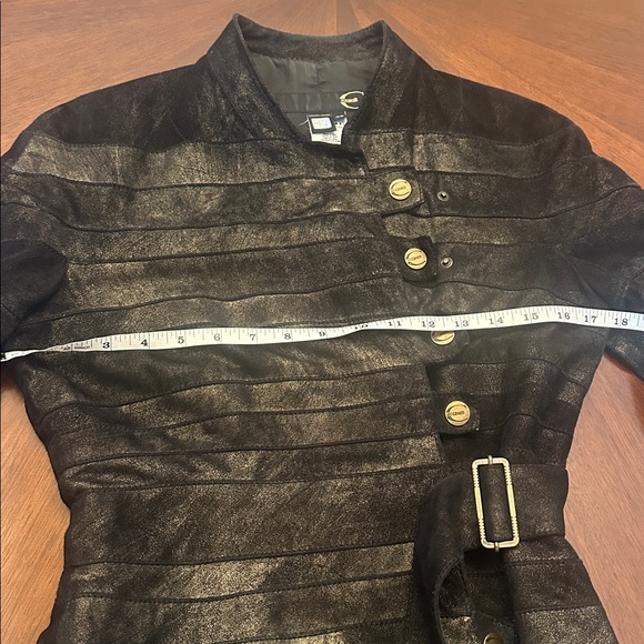 Luxury Distressed Leather Jacket Asymmetrical Buckle Buttons Designer Style - Picture 5 of 14